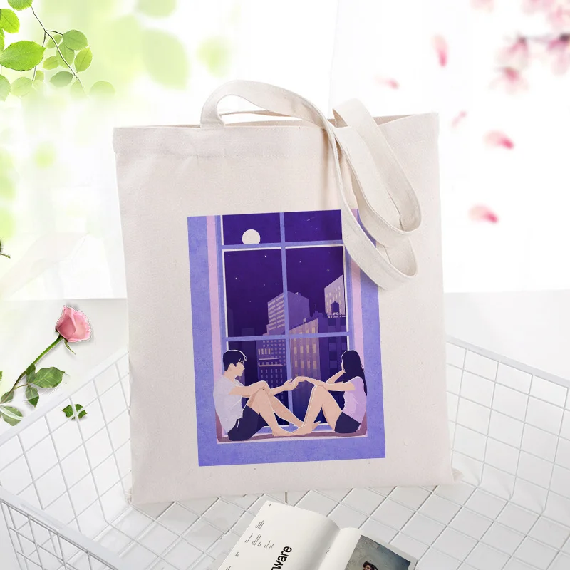 Фиолетовая серия холщовая вместительная сумка для покупок сумка с пользовательским принтом текстовый логотип DIY Сумочка ежедневное использование эко-экологическая многоразовая утилизация