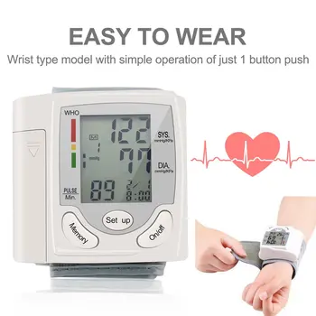 

Portable Automatic Digital LCD Display Wrist Blood Pressure Monitor Device Heart Beat Rate Pulse Meter Measure Tonometer White