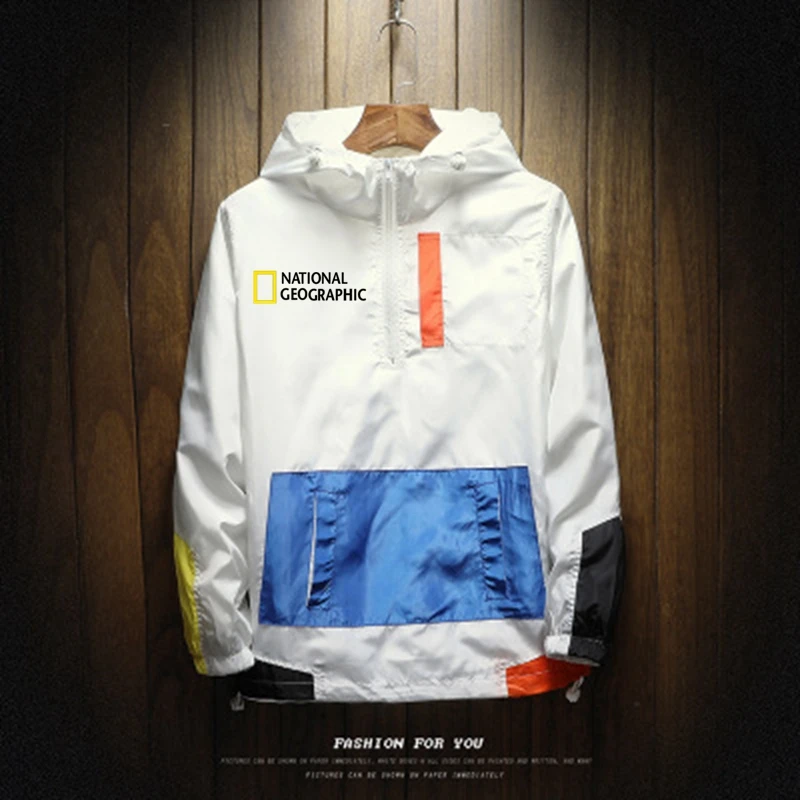 2021 New Mens Spring Autumn Jacket Zipper Casual Hooded Bomber Jakcet Fashion Patchwork Windbreaker Jacket Men Coat Clothing