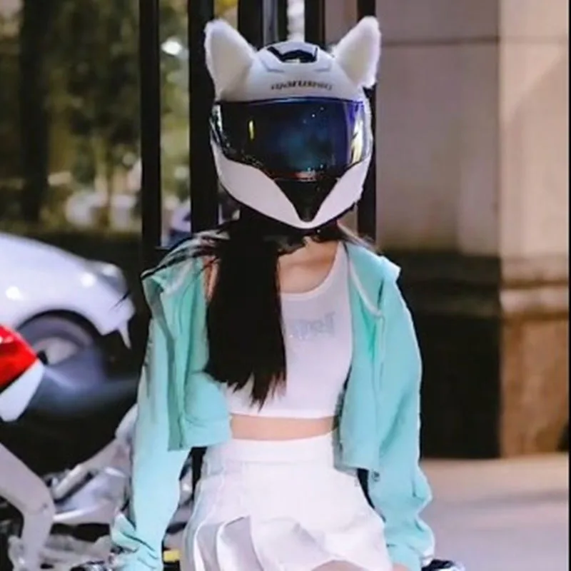 2Pcs Car Motorcycle Helmet Cute Plush Cat Ears Motocross Full Face Off Road Helmet Deco Accessories Sticker Cosplay Auto Styling
