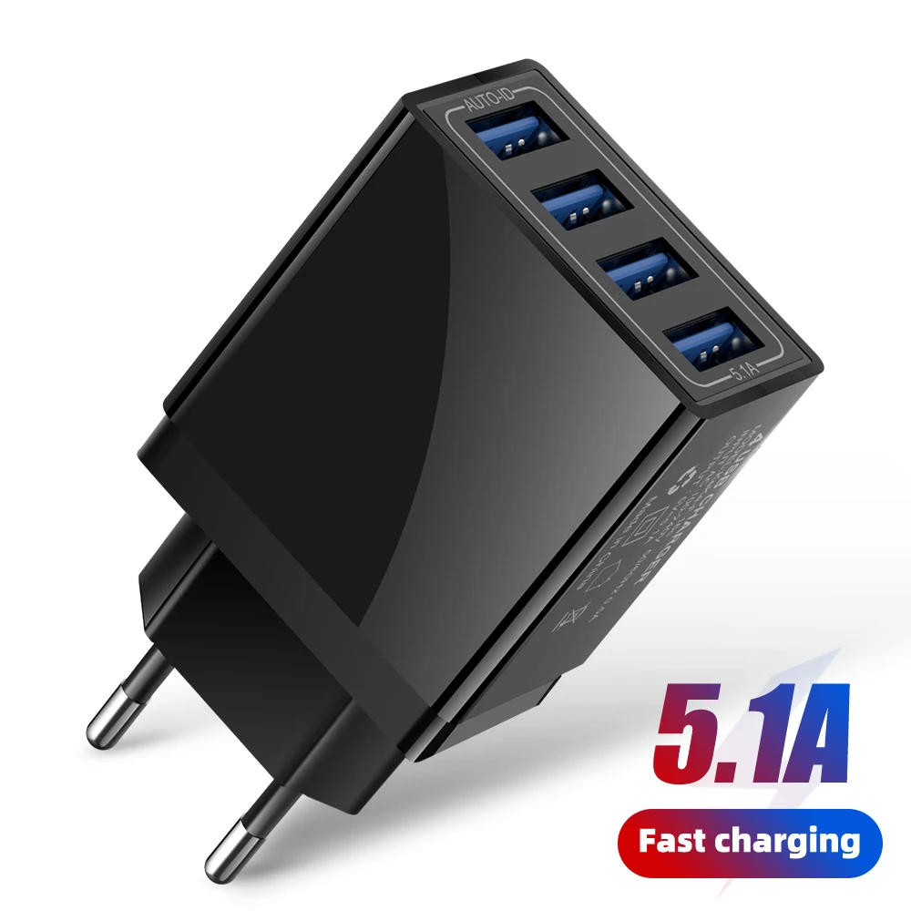 charger 100w Universal 4 USB Travel Mobile Phone Charger Adapter For iPhone 13 12 Samsung 5V 5.1A Smart Phone USB Fast Chargers Charging Head usb c 65w