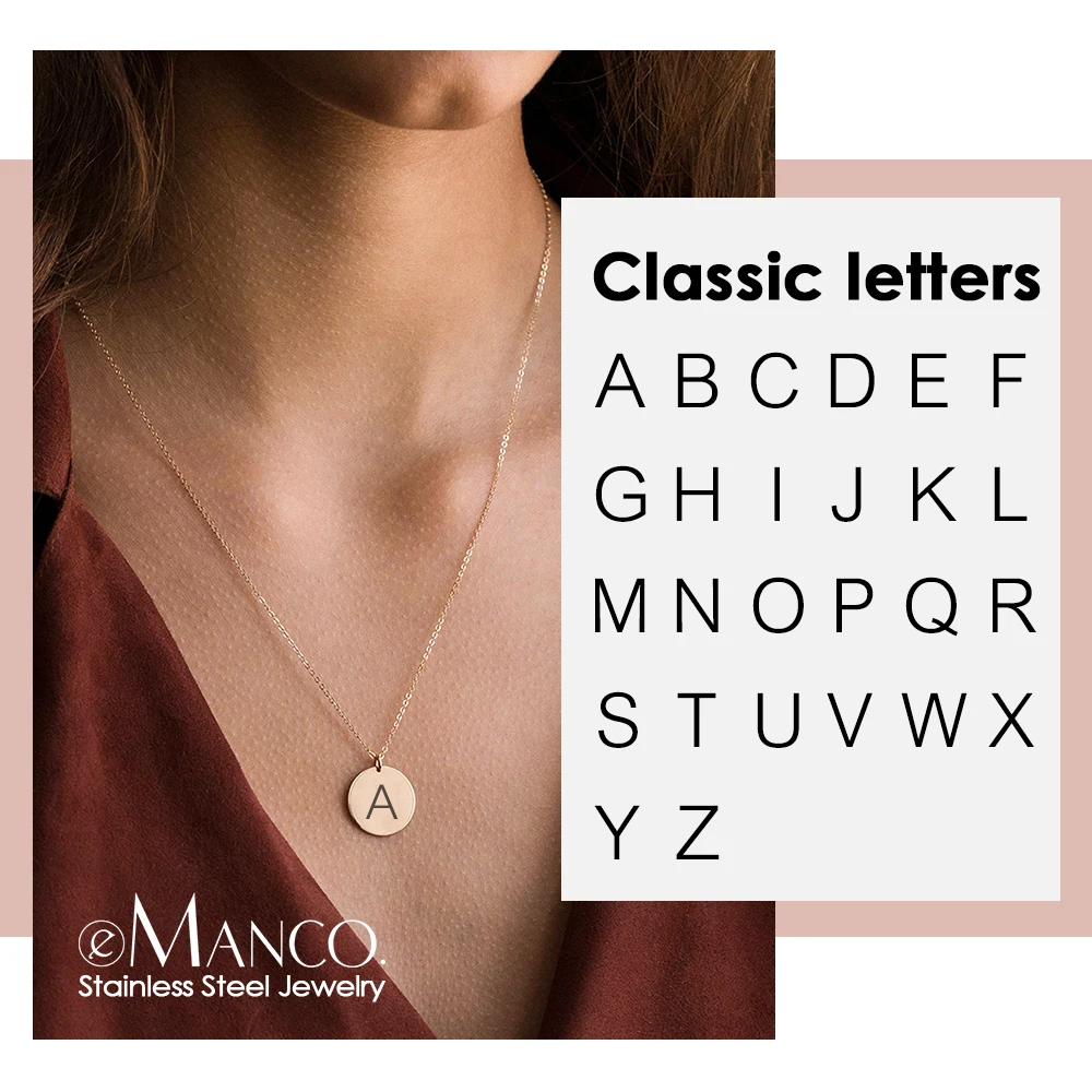 

e-Manco Female Minimalist Custom Alphabet Pendant Necklace for women Gold Color 316L Stainless Steel Necklace women Jewellery
