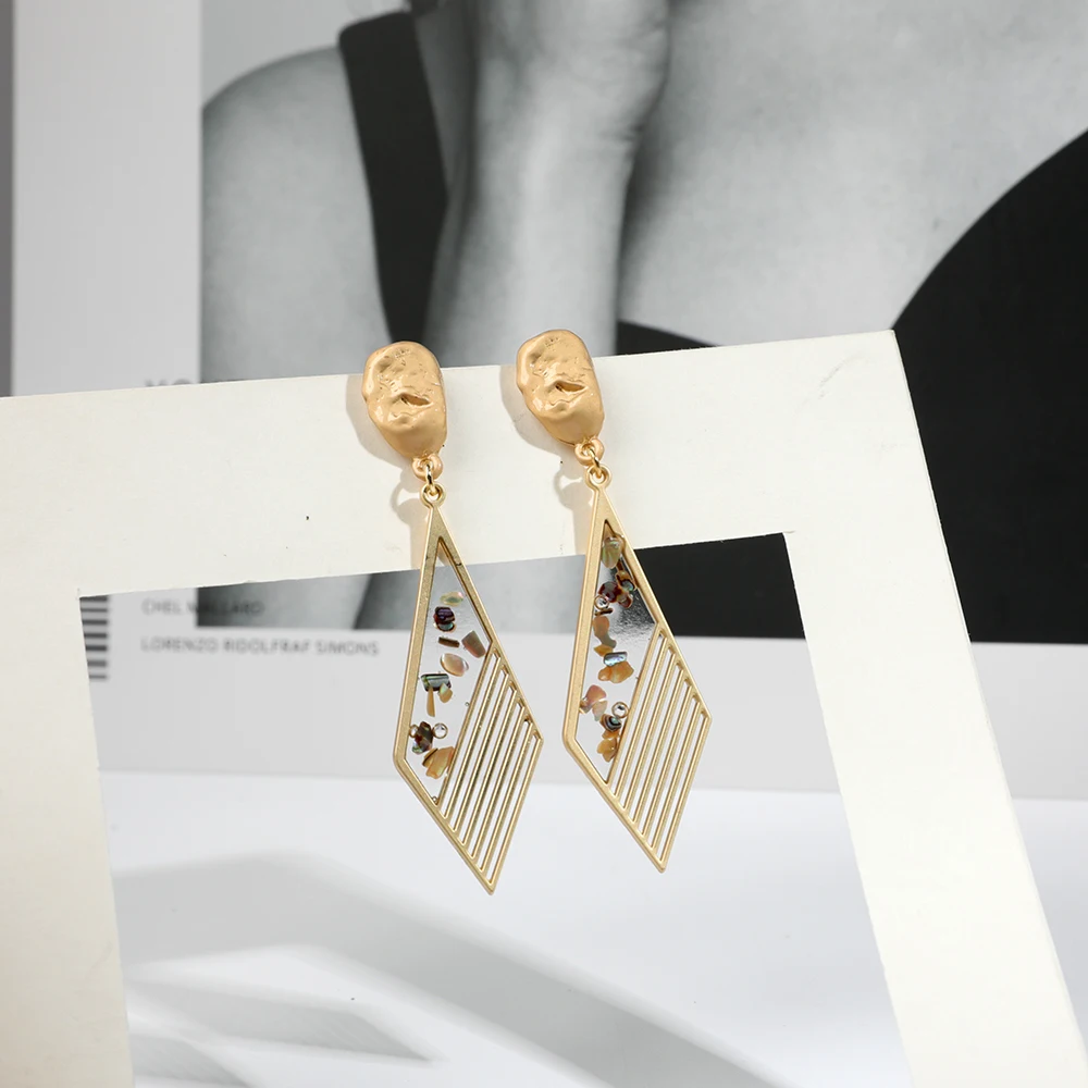 

Bohemia Natural Seashell Geometric Resin Drop Earrings Gold Color Square Metal Transparent Pendant Charm Earring Fashion Jewelry