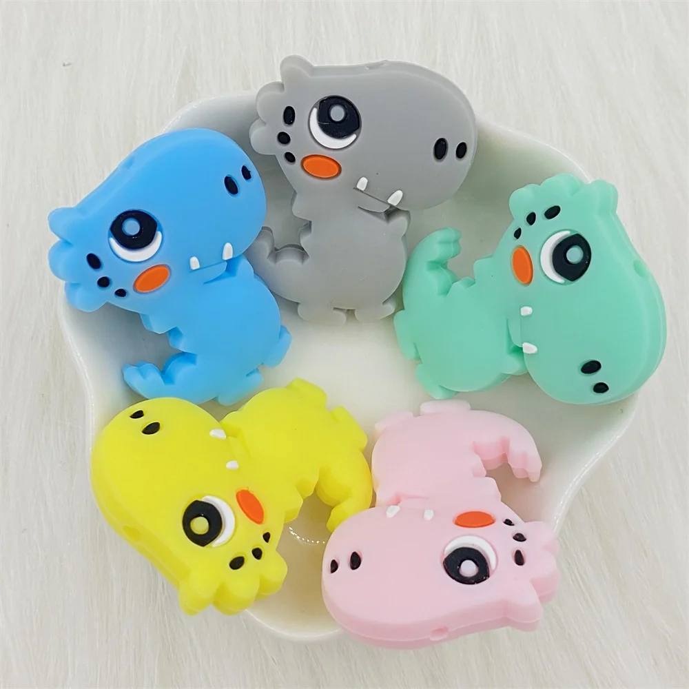 10/pcsSilicone Teether  Food Grade Mini Silicone Dinosaur Beads Baby Animal Teething Beads For DIY  Necklace Chain Accessories 3
