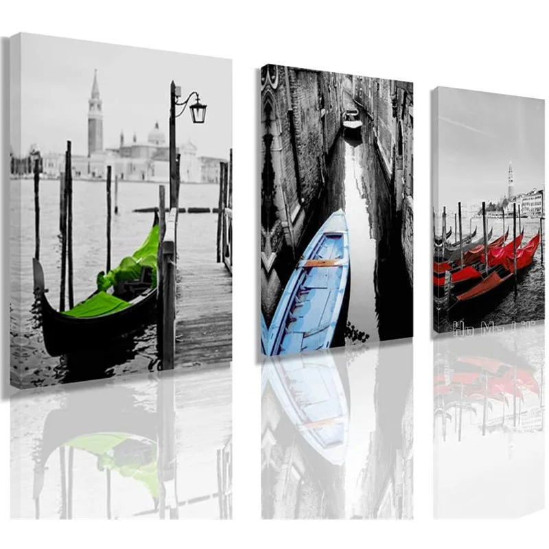 

Винтажная лодка холст художественные картины красный зеленый синий черный и белый современные картины для комнаты офиса от Ho Me Lili Настенный декор