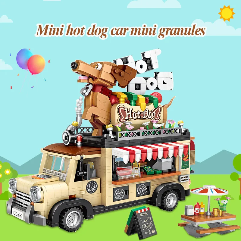 Günstige 1317 stücke Mini Ziegel City Heißer Hund Warenkorb Auto Figurine Modell Bausteine Mini Granulat Fahrzeug DIY Bildung Spielzeug für kinder