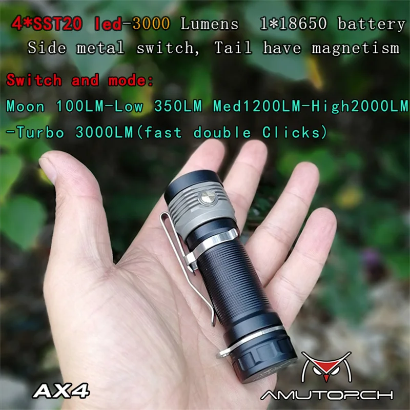 Amutorch newest AX4 4x SST20 4000LM 5 modes Stepless Dimming powerful 18650 EDC Flashlight Outdoor  - 4000187653275
