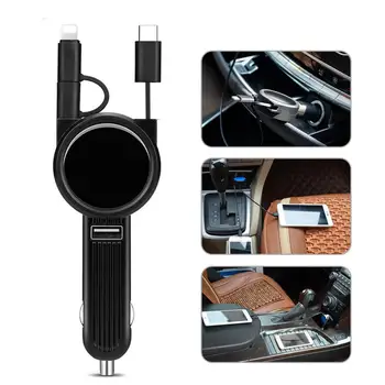 

3-in-1 Multifunctional Telescopic Type-c Micro USB Car Charger Cable Cord Adapter With Port Connectors For Cell Phones Tablet