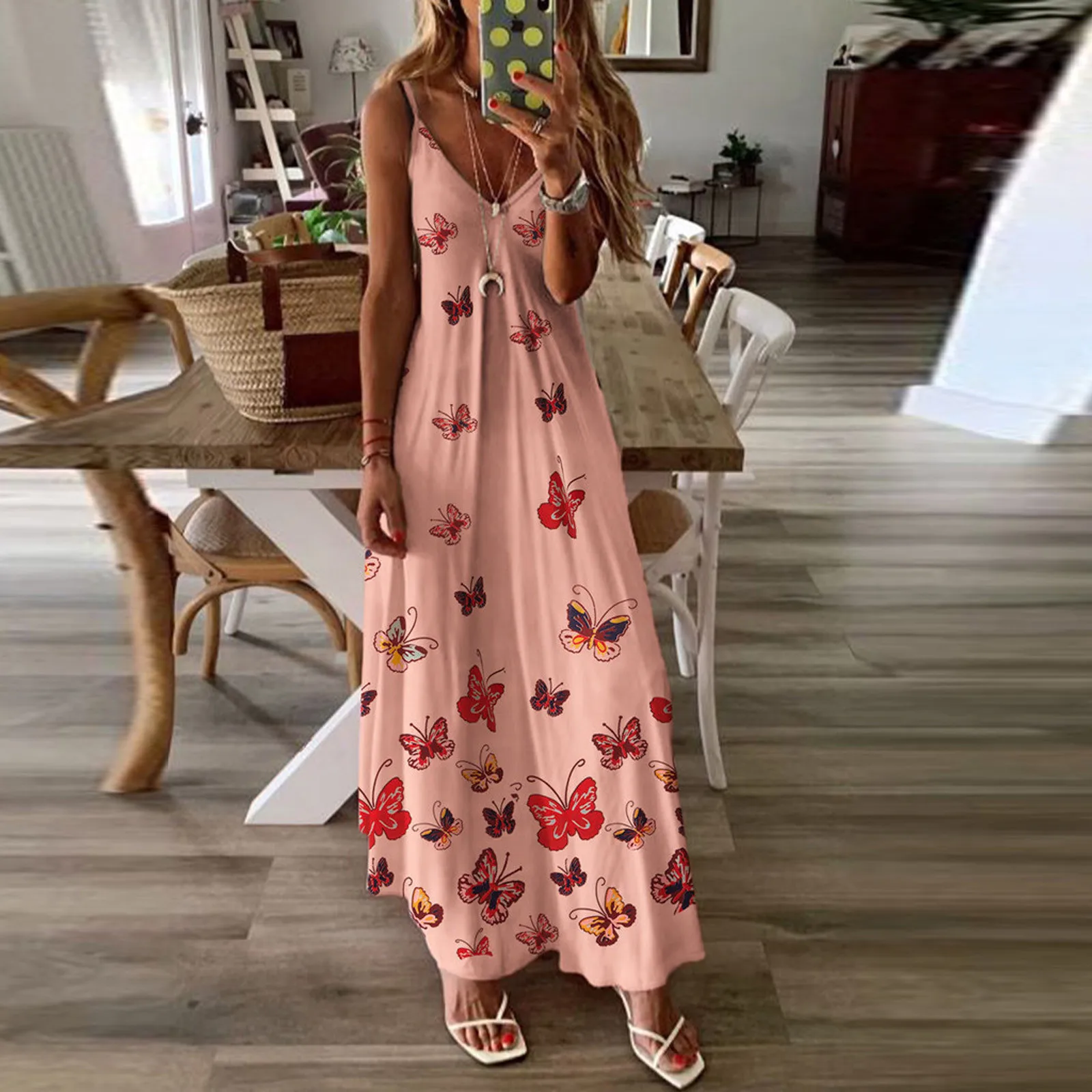 Fashion Women Summer Dress V-neck Casual Printing Loose Sleeveless Loose Long Dress Maxi Dresses For Women Платья Для Женщин 2