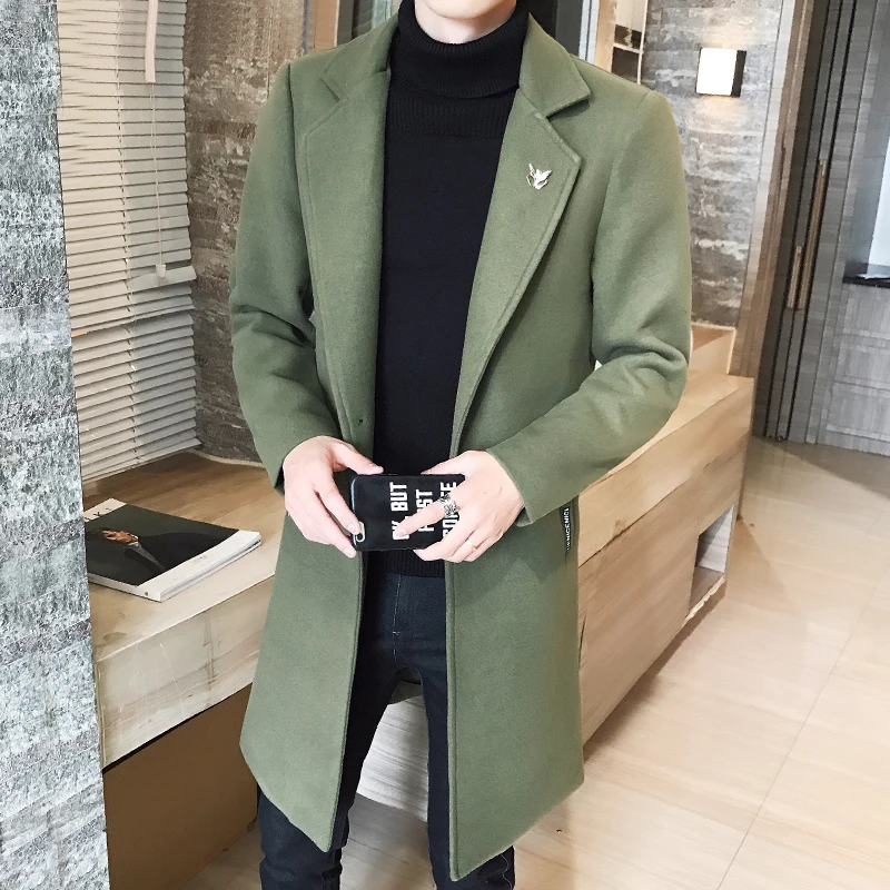 Great Value 2019 New Winter Woolen Coat Men Leisure Long Sections Woolen Coats Mens Pure Color Casual Fashion Jackets / Casual Men Overcoat