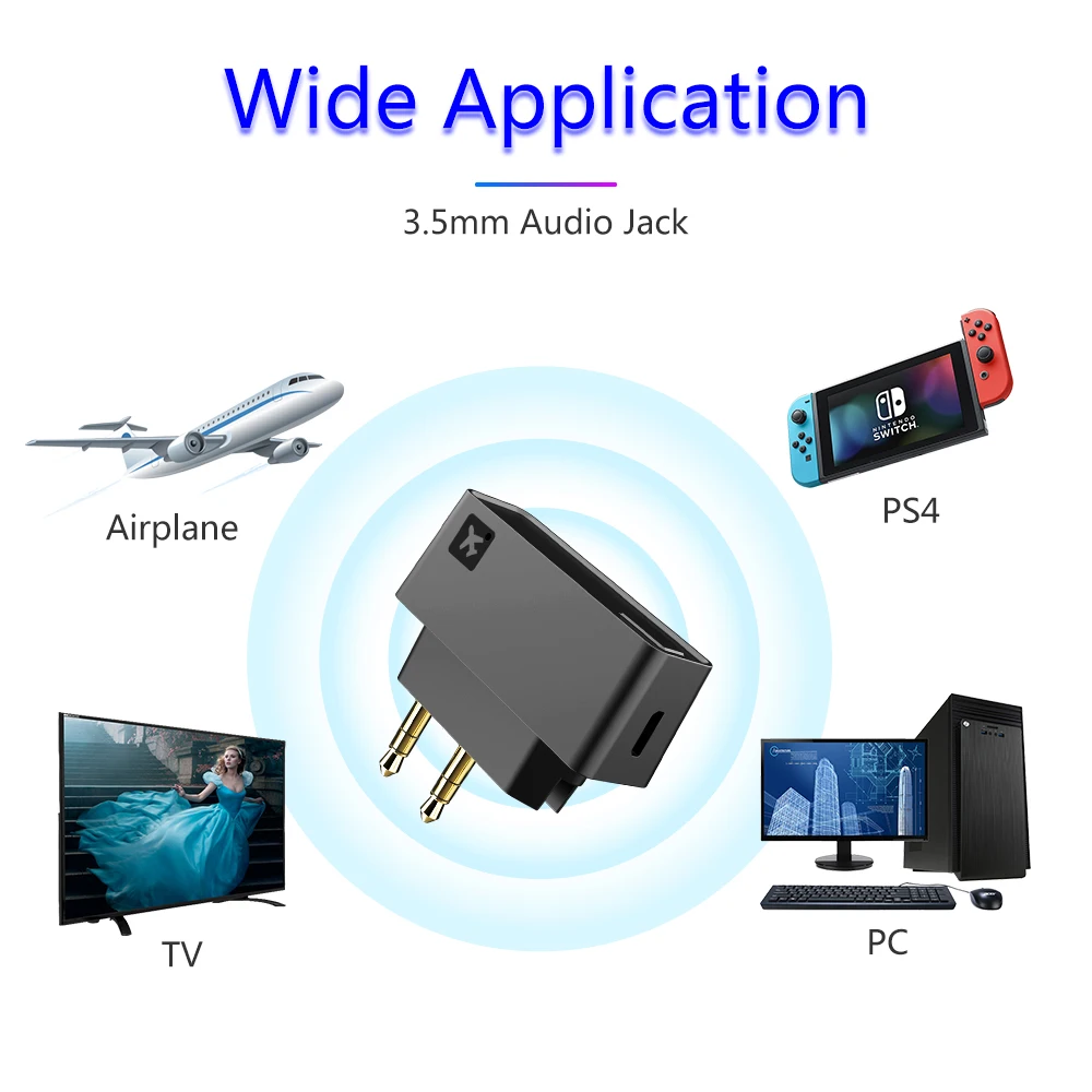 Bluetooth 5 0 Airplane Airline Flight Adapter Wireless Transmitter For Bose Bluetooth Headphone Earphone Headset TWS Earbud