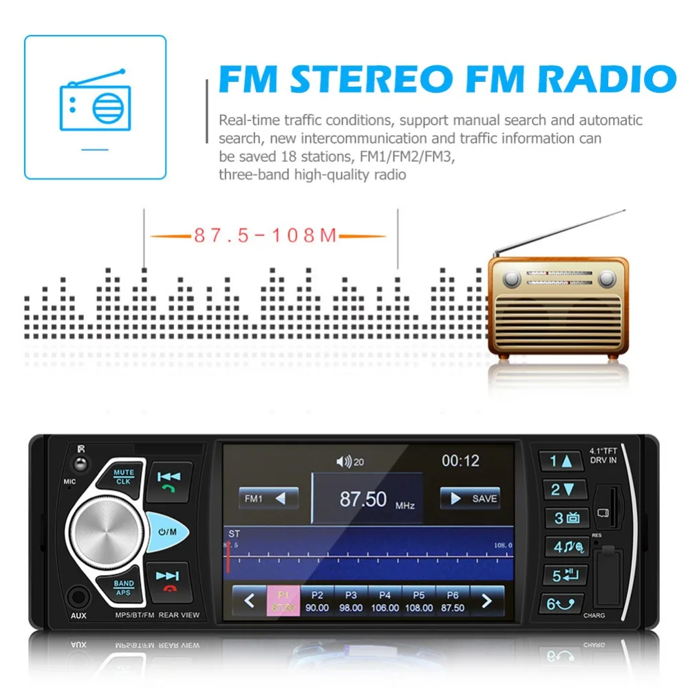 4022D-B 1 Din 4,1 ''автомобильный Радио Аудио стерео MP3 Авто Аудио плеер Bluetooth Авто Радио USB FM стерео Поддержка камеры заднего вида