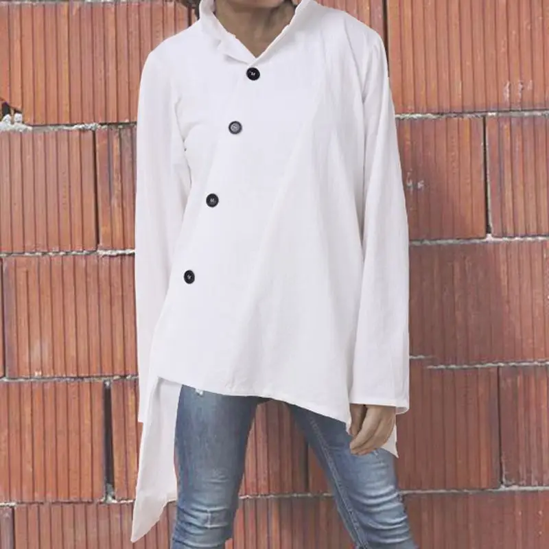 Асимметричное Платье-туника топ в стиле ретро Для женщин блузка Осень сорочка Celmia рубашка с длинными рукавами женская одежда на пуговицах и с карманами Blusas негабаритных