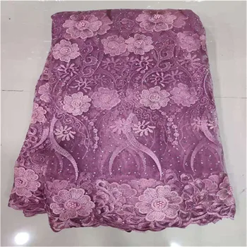 

2019 pink High Quality French 3D Tulle Beaded African Lace Fabric stones Embroidered Nigerian Lace Fabrics For Wowen Dress