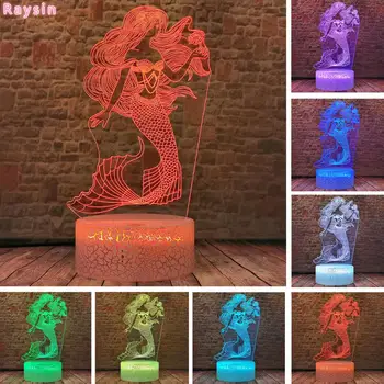

The Little Mermaid Ariel Princes 3D Action & Toy Figures Baby Led Night Light 7 Colors Change Lamp for Girls Room Decor Xmas Toy