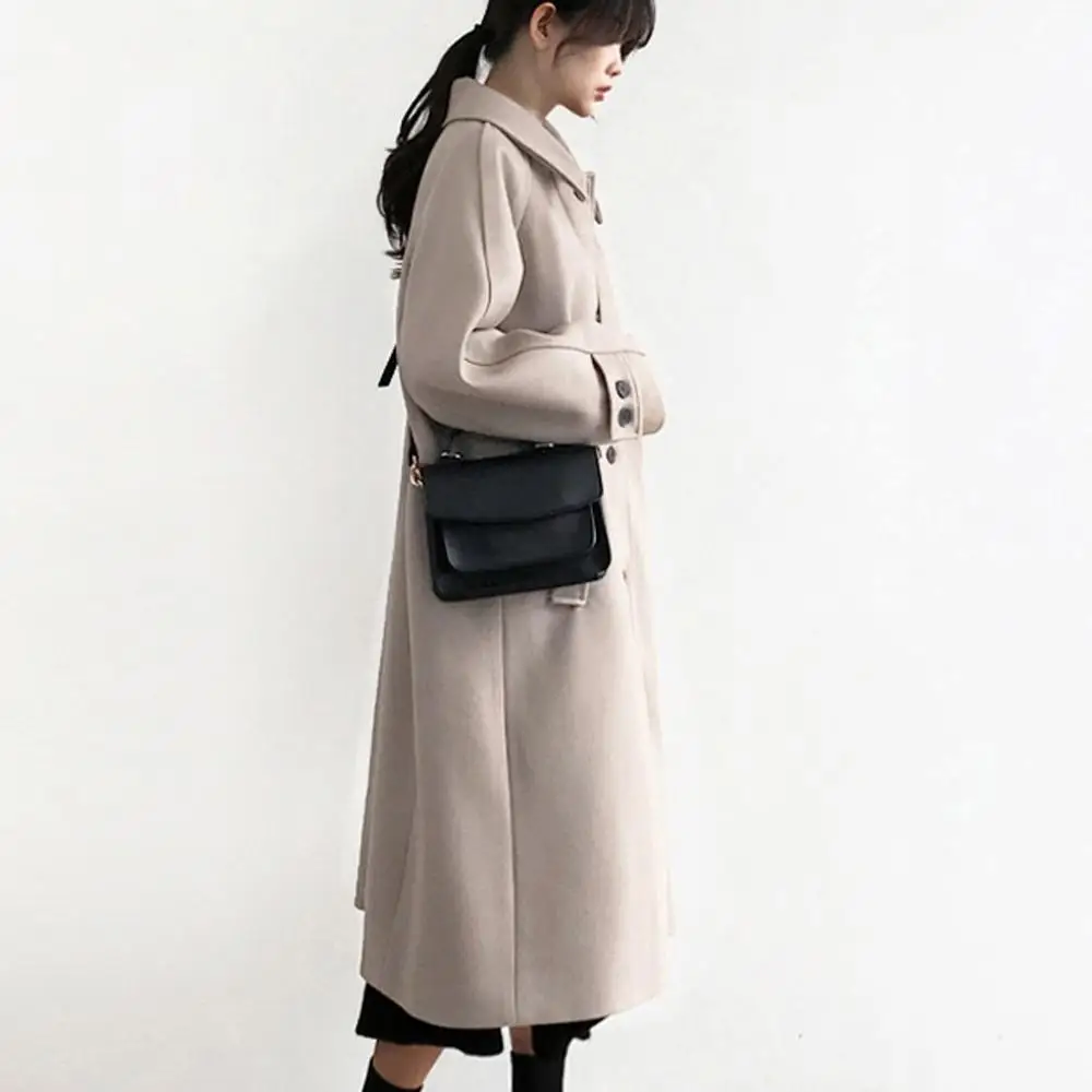 Cashmere Woolen Women Coat Winter Fashion Vintage Elegant Solid Lapel Long Coat Cappotto Lana Donna Manteau Mouton Femme