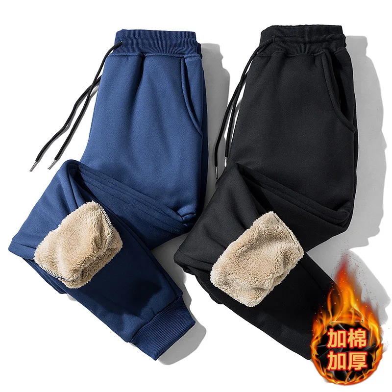 

Winter Berber Fleece Brushed And Thick Beam Leg Sweatpants Solid Color Casual Sports Pants Men's plus Velvet Skinny Trousers