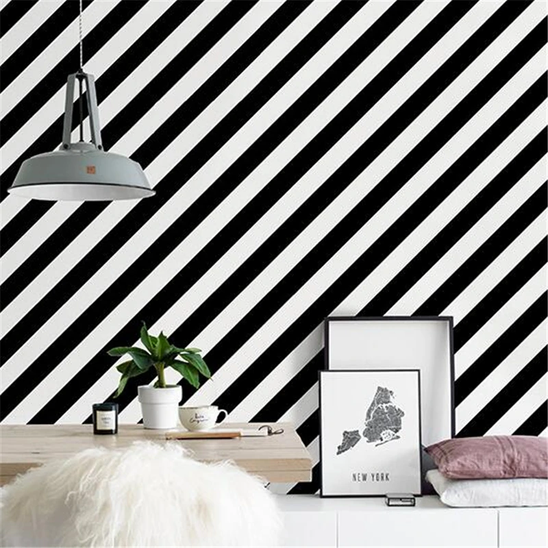 

beibehang Fashion Nordic style black and white stripes wallpaper twill modern minimalist living room clothing store wallpaper