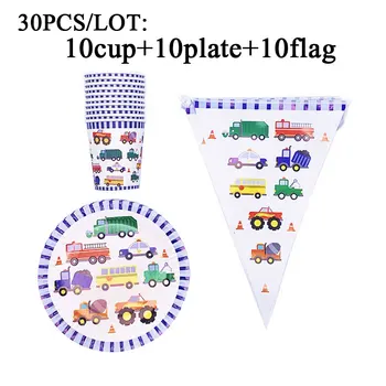 

Baby Boy First Birthday Party Supplies Decor Construction Vehicle Theme Paper Banners Flags Disposable Tableware Cups Plates