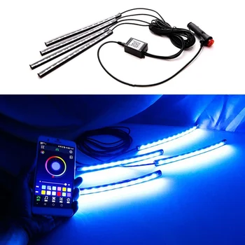 

1 Set Car LED Decorative Lights Colorful Sound Controlled Car Atmosphere Lights-One Drag Four 48 Lights RGB + Cigarette Lighter