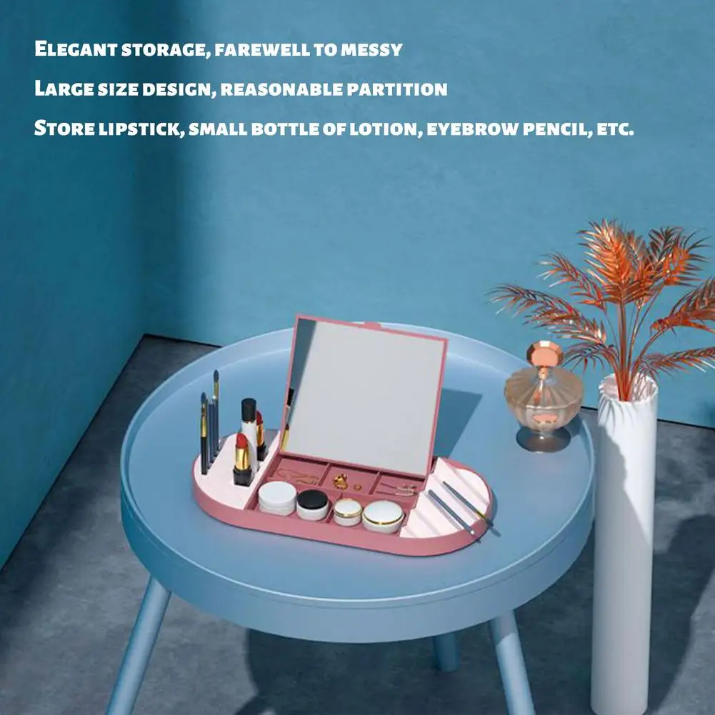 

Lipstick Storage Box With Mirror Cosmetic Jewelry Dustproof Make Up Organizer Dresser Lipstick Holder Box