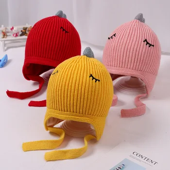 

Baby hat Autumn and winter new cartoon dinosaur knitted earmuffs 1-2 years old baby Korean wool comfortable warm Lei Feng hat