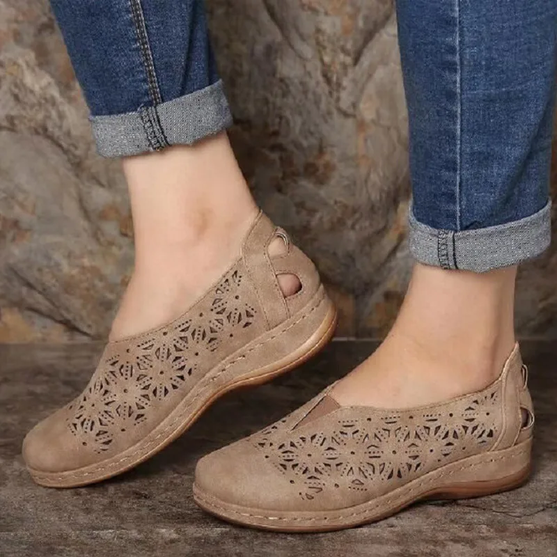Vintage Sandals Moccasins Platform-Shoes Wedges Women Summer Woman Plus-Size Hollow-Out