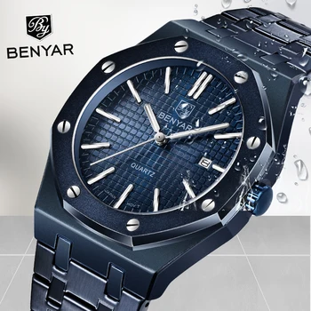 

BENYAR Dress Men Watch Stainless Steel Simple Business Blue Wristwatches Luxury Brand Quartz Waterproof Sport Man Clock Relogio