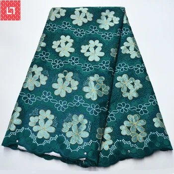 

Green High Quality Cotton Lace Fabric 2020 Latest Design Swiss Voile With Stone Swiss Voile Lace Switzerland For Party