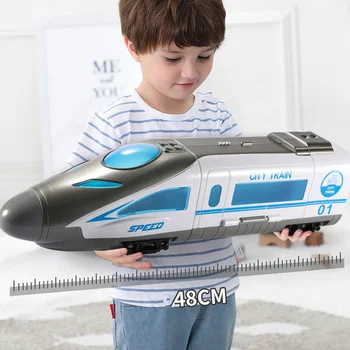 

7/13/19PCS Children's Train Toys Large-scale Receivable Track Puzzle Early Teaching Fun Car Model Inertial Light Music D10