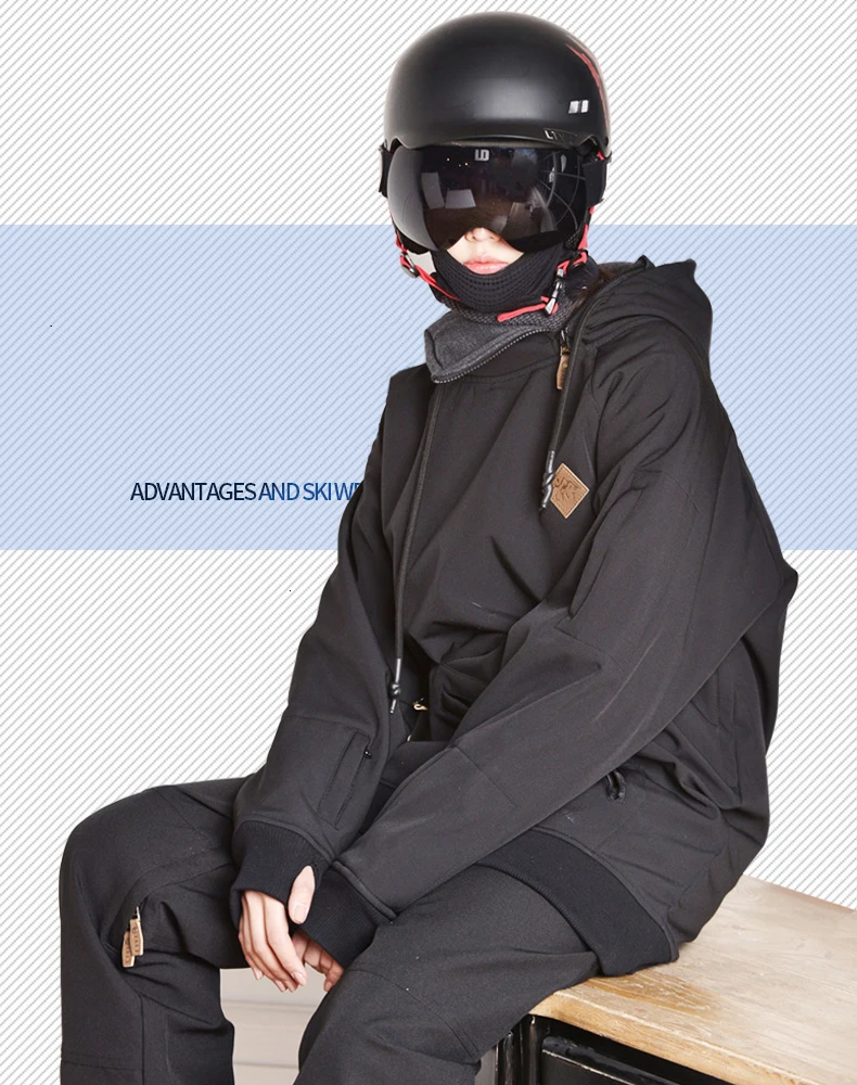 Зимняя Лыжная куртка унисекс с капюшоном, водонепроницаемая куртка для катания на лыжах и сноуборде, черная одежда для мужчин и женщин, ветрозащитное дышащее пальто