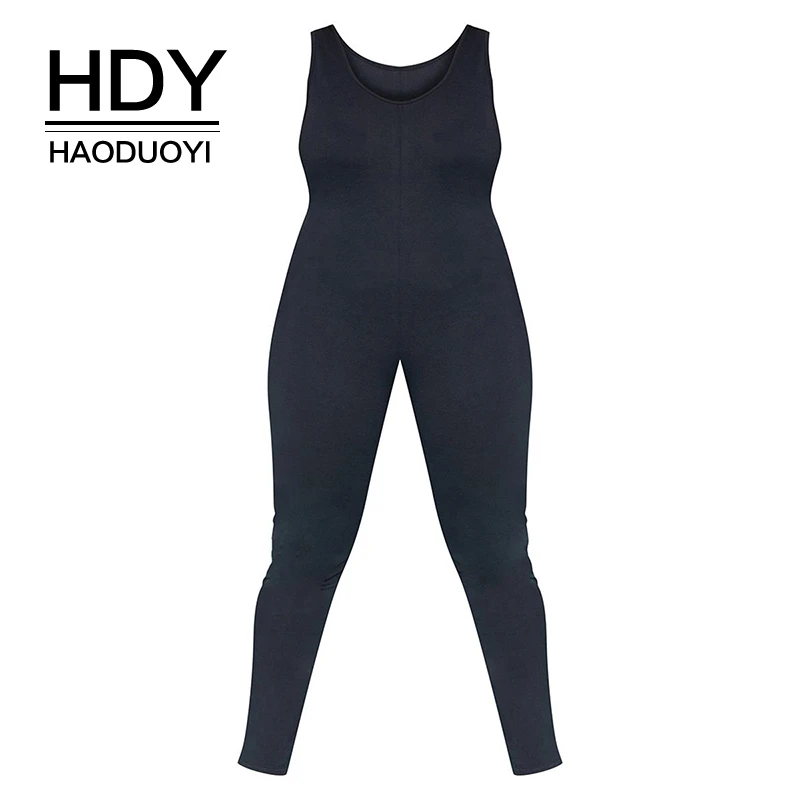 

HDY Haoduoyi Summer New Style Simple Street Style Sling Sleeveless Solid Color U Collar Athletic Large Size Tight Long Jumpsuit