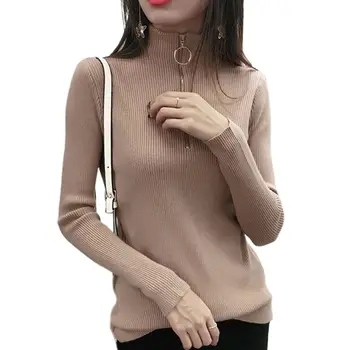 

Womens Winter Ribbed Knit Turtleneck Sweater Solid Color 1/4 Zip Up Jumper Tops