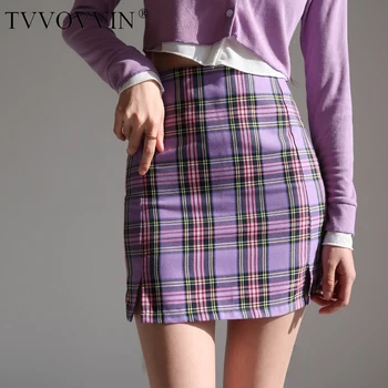 

2020 NEW FASHION Sexy Summer Autumn Plaid Sexy Purple Korea Split Harajuku Clothes Skirts Womens mini Skirt Kawaii B918