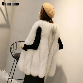

Unua amo Winter Vest Women Fashion Plus Size 4XL High Quality Imitation Fox Fur Waistcoat Warm Sleeveless Faux Fur Coat