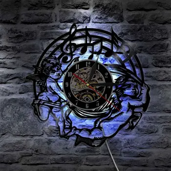 

Vinyl Record Wall Clock Modern Design Music Theme Wall Watch Art with Colorful LED Light Wall Lamp Home Decor for Musician Gift