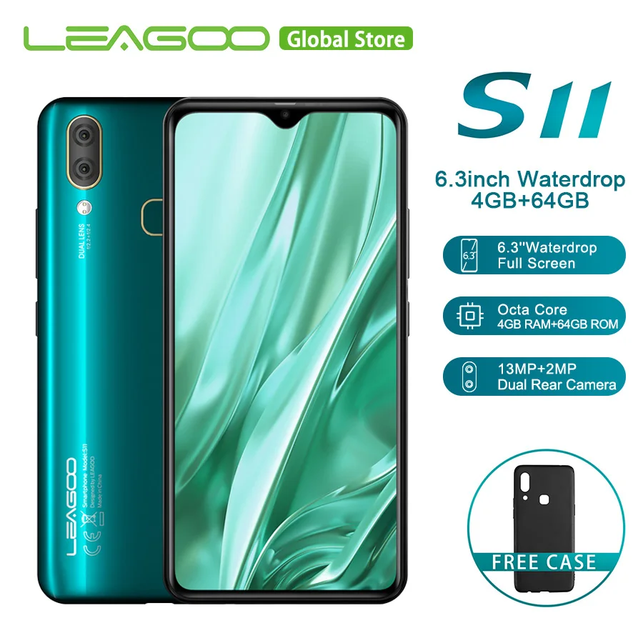 LEAGOO S11 Android 9,0 6," дисплей капли 4 Гб 64 Гб Helio P22 восьмиядерный смартфон 13 МП Двойная камера отпечаток пальца мобильный телефон