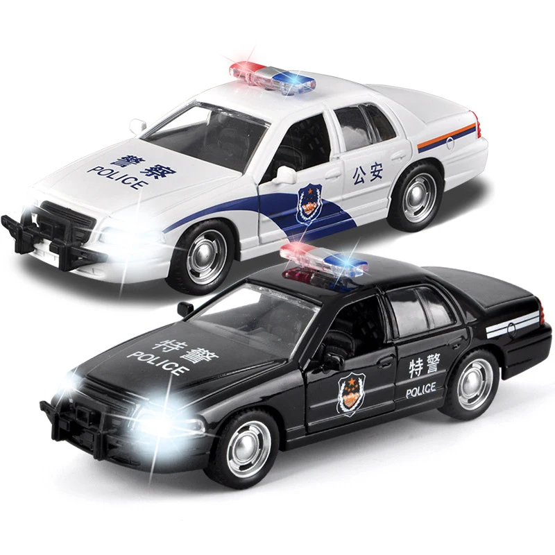 8 Kinds Alloy Police Pickups Truck Model 1:36 Sound & Light Ambulance Diecast & Vehicles Birthday Gift Car Toy for Children Y200