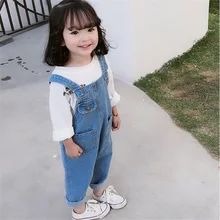 Детская осенняя одежда комбинезон для маленьких девочек, джинсовые комбинезоны для девочек джинсовые штаны для девочек 4, 6, 8 лет детские брюки