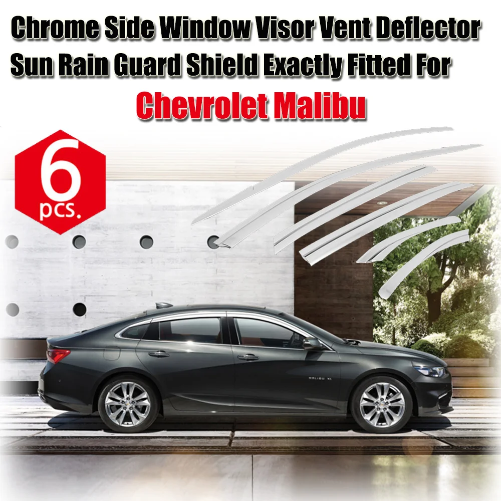 

1 Set Chrome Side Vent Sun Shade Window Visors Rain Guard Deflectors For Chevrolet Malibu XL 2016-2020