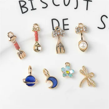 

10 PCS Fashion Enamel Spoon Star Moon Flowers Charm Alloy Metal Gold Tone DIY Jewelry Earring Dangle Pendants
