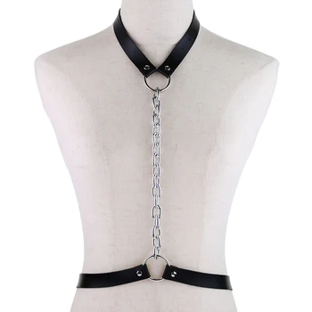 

Clubwear Sexy Harness Chain Belts PU Leather Strappy Body Chest Bust Garter Belt Roleplay Costume Garters For Women