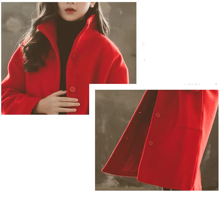 Autumn Winter Fashion Kids Girls Casual Solid Red Wool Cotton Coat Children Girl Woolen Outerwear Girls Overcoats Clothes