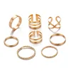 FAMSHIN 8 unids/set ronda de diseño de moda anillos de Color dorado Conjunto para las mujeres hecho a mano geometría dedo anillo de joyería femenina regalos ► Foto 2/6