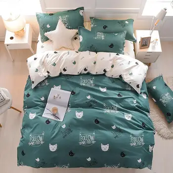 

56 Home Animal world Cat Cartoon Green Duvet Cover Pillowcase Flat Bed Sheet Kid Child Teen Boy Girl Bedding Linen Set