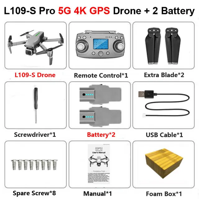 L109S 4K GPS 5G 2 batteries foam box