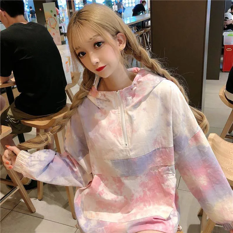 Ie Dye/женские толстовки с капюшоном и длинными рукавами; сезон осень; большие толстовки; уличная одежда с круглым вырезом; вязаные повседневные толстовки в стиле хип-хоп для девочек