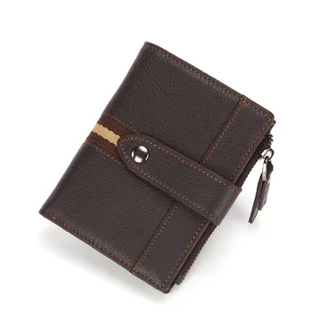 

New RFID Men Pocket Wallet Cowhide Leather Men's Purse Male Hasp Zipper Coin Cards Holder Bag Anti-theft