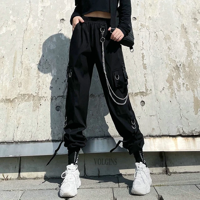 Chain Design Polyester Cargo Pants