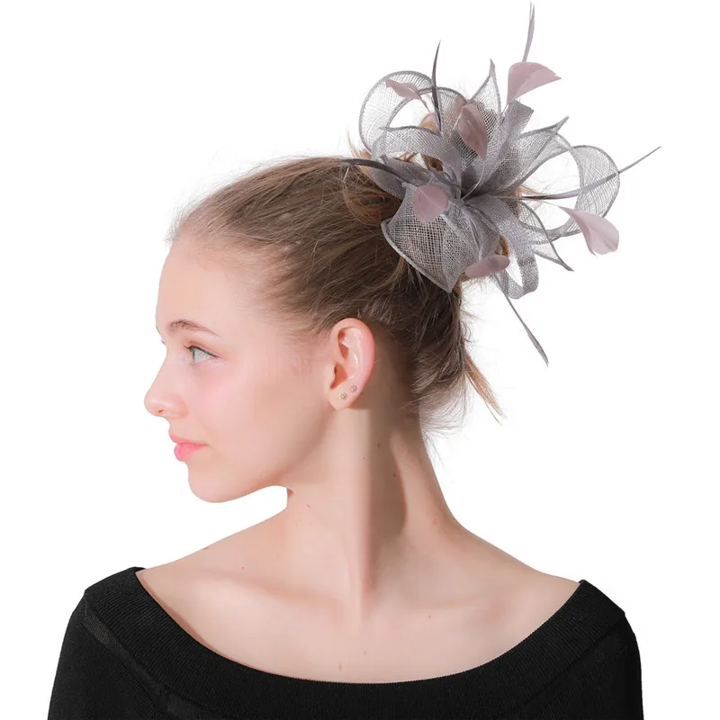 

Charming Sinamay Flower Women Headwear Wedding Fascinator Hat Hair Clip With Fancy Feather Headdress Cocktail Headdress Access